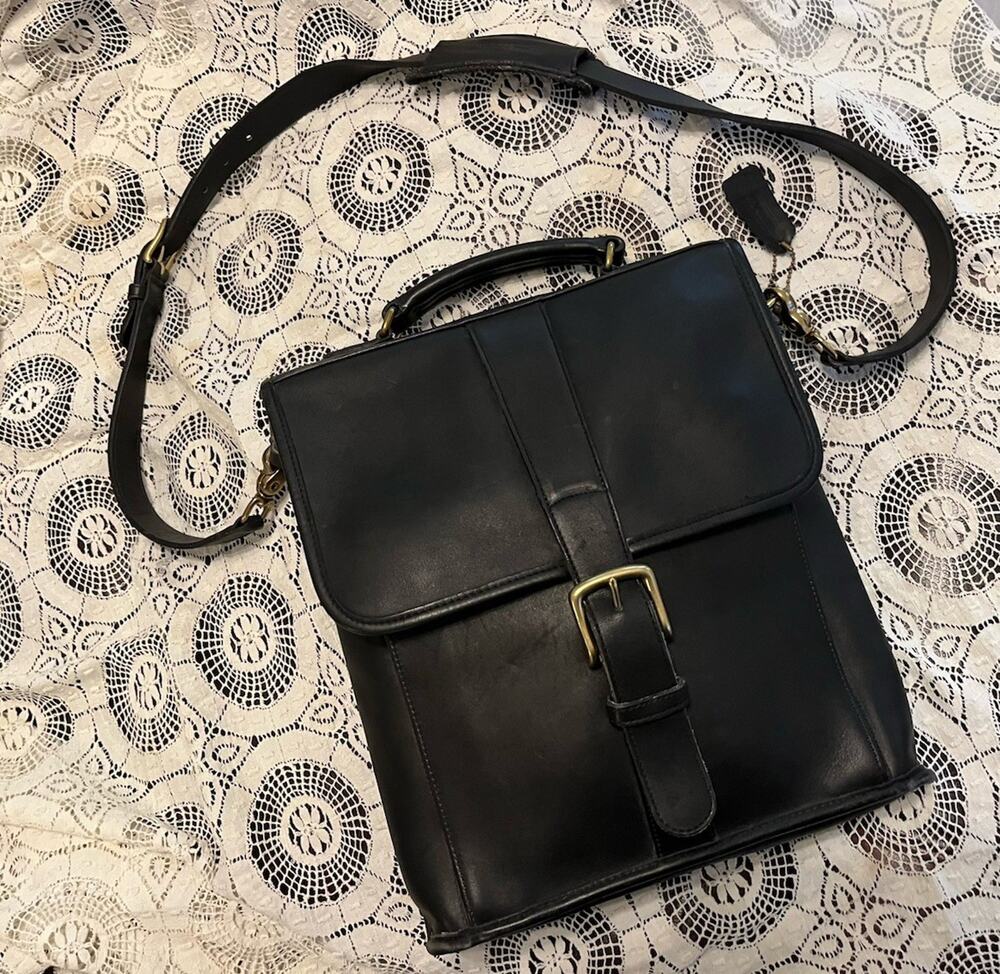VTG 90s Rare Coach Emmerson Black Leather Slim Briefcase Messangr 5280 Excellent